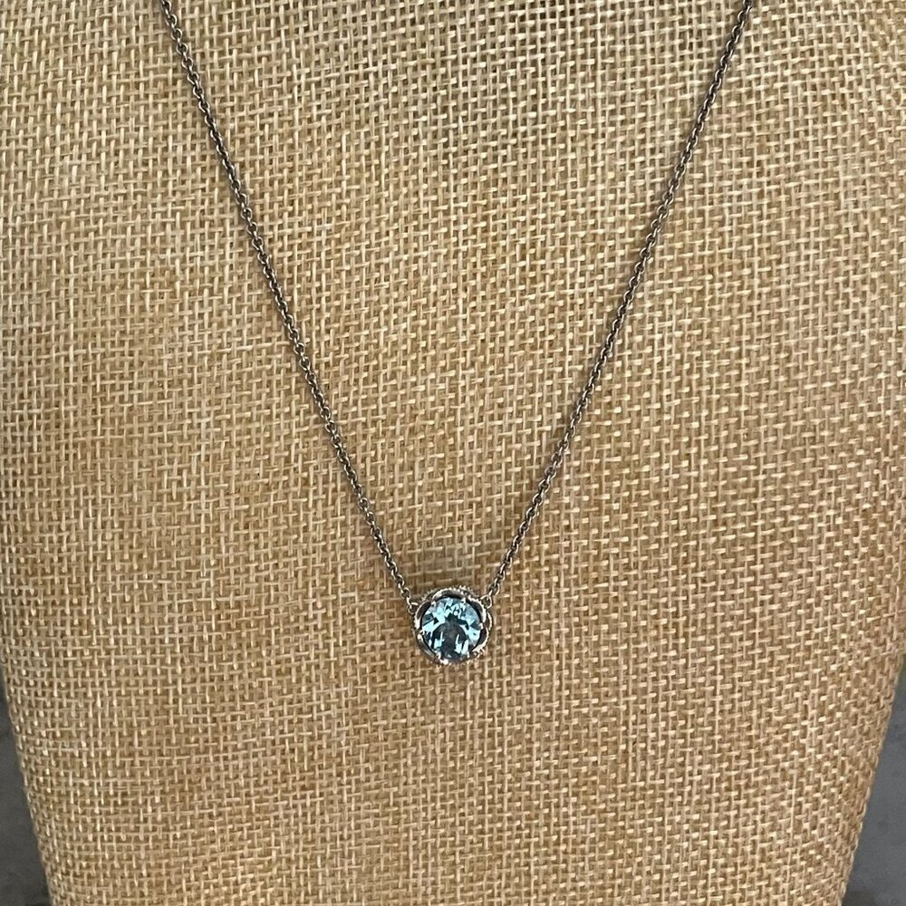 Tacori Sterling Crescent Crown 2CT Swiss Blue Topaz 18K Pendant Necklace 17" - Picture 5 of 7